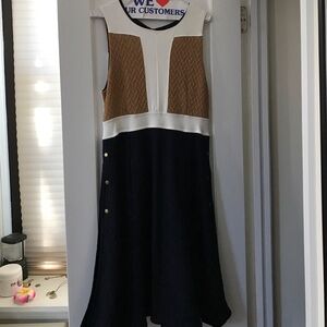 Maeve Colorblock Midi Dress - White, Brown, and Black